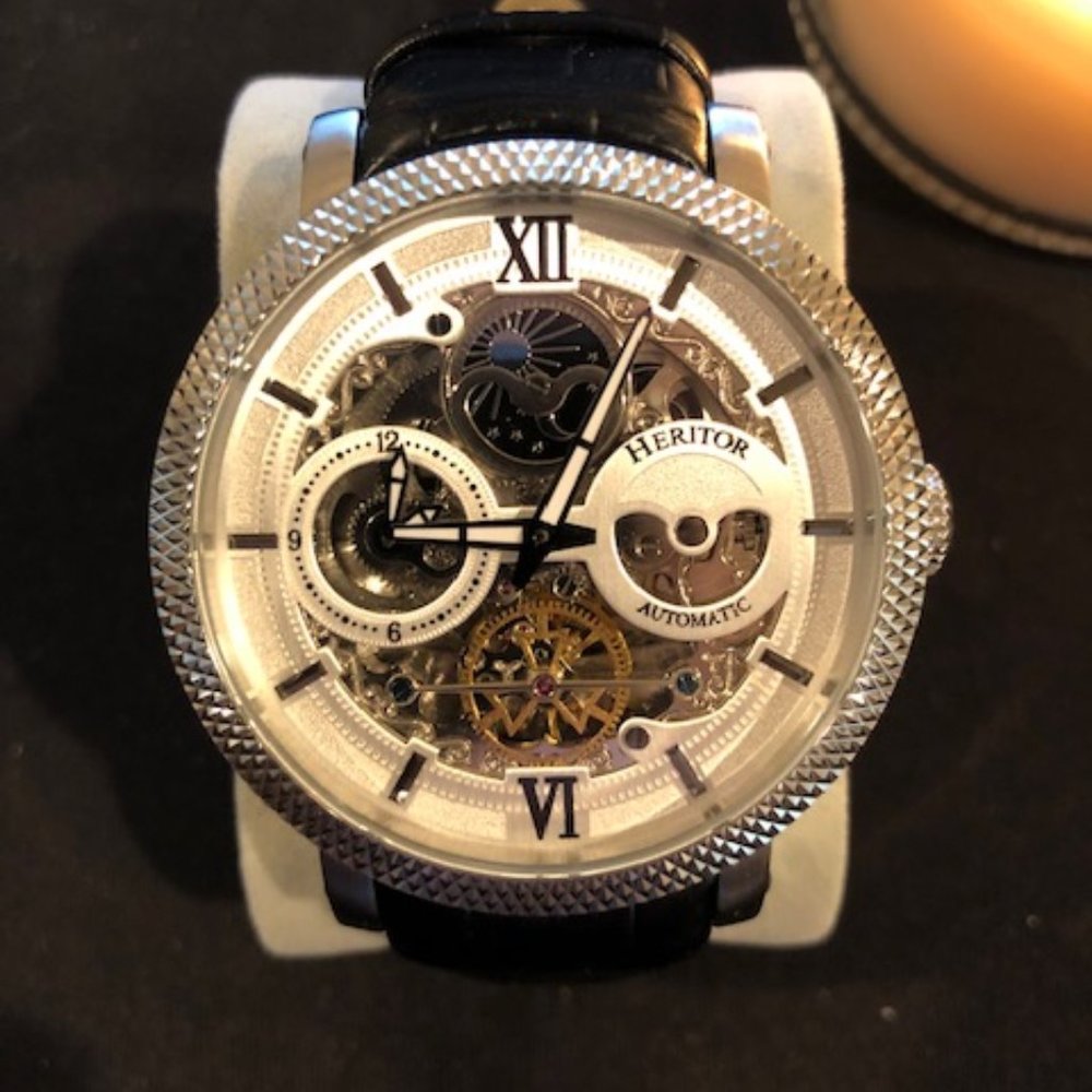 Heritor Automatic Aries Skeleton Leather-Band Watch - Black/White - HERHR4404